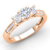 1.10 Carat (ctw) 10K Rose Gold Princess & Round White Diamond Ladies Bridal 3 Stone Engagement Ring 1 CT