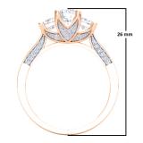 1.10 Carat (ctw) 10K Rose Gold Princess & Round White Diamond Ladies Bridal 3 Stone Engagement Ring 1 CT