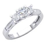 1.10 Carat (ctw) 10K White Gold Princess & Round White Diamond Ladies Bridal 3 Stone Engagement Ring 1 CT