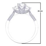1.10 Carat (ctw) 10K White Gold Princess & Round White Diamond Ladies Bridal 3 Stone Engagement Ring 1 CT