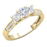 1.10 Carat (ctw) 10K Yellow Gold Princess & Round White Diamond Ladies Bridal 3 Stone Engagement Ring 1 CT