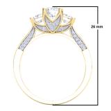 1.10 Carat (ctw) 10K Yellow Gold Princess & Round White Diamond Ladies Bridal 3 Stone Engagement Ring 1 CT