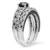 1.45 Carat (ctw) 10K White Gold Round Cut Black Diamond Ladies Bridal Vintage Style Engagement Ring With Matching Band Set 1 1/2 CT
