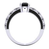 1.45 Carat (ctw) 10K White Gold Round Cut Black Diamond Ladies Bridal Vintage Style Engagement Ring With Matching Band Set 1 1/2 CT