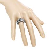 1.45 Carat (ctw) 10K White Gold Round Cut Black Diamond Ladies Bridal Vintage Style Engagement Ring With Matching Band Set 1 1/2 CT