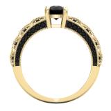 1.45 Carat (ctw) 10K Yellow Gold Round Cut Black Diamond Ladies Bridal Vintage Style Engagement Ring With Matching Band Set 1 1/2 CT