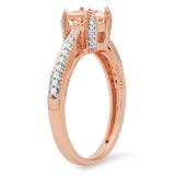 1.15 Carat (ctw) 10K Rose Gold Round Cut Morganite & White Diamond Ladies Bridal Solitaire With Accents Engagement Ring