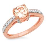 1.15 Carat (ctw) 14K Rose Gold Round Cut Morganite & White Diamond Ladies Bridal Solitaire With Accents Engagement Ring
