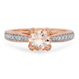 1.15 Carat (ctw) 14K Rose Gold Round Cut Morganite & White Diamond Ladies Bridal Solitaire With Accents Engagement Ring