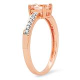 0.75 Carat (ctw) 10K Rose Gold Oval Cut Morganite & Round Cut White Diamond Ladies Bridal Engagement Promise Ring 3/4 CT