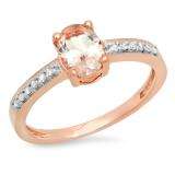 0.75 Carat (ctw) 14K Rose Gold Oval Cut Morganite & Round Cut White Diamond Ladies Bridal Engagement Promise Ring 3/4 CT