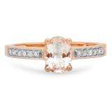 0.75 Carat (ctw) 18K Rose Gold Oval Cut Morganite & Round Cut White Diamond Ladies Bridal Engagement Promise Ring 3/4 CT