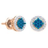 0.30 Carat (ctw) 14K Rose Gold Blue Sapphire & White Diamond Ladies Cluster Stud Earrings 1/3 CT