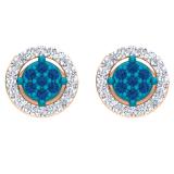 0.30 Carat (ctw) 14K Rose Gold Blue Sapphire & White Diamond Ladies Cluster Stud Earrings 1/3 CT