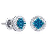 0.30 Carat (ctw) 14K White Gold Blue Sapphire & White Diamond Ladies Cluster Stud Earrings 1/3 CT
