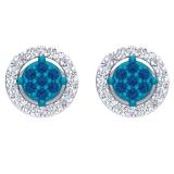 0.30 Carat (ctw) 14K White Gold Blue Sapphire & White Diamond Ladies Cluster Stud Earrings 1/3 CT