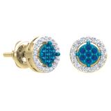 0.30 Carat (ctw) 14K Yellow Gold Blue Sapphire & White Diamond Ladies Cluster Stud Earrings 1/3 CT