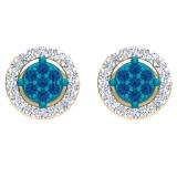 0.30 Carat (ctw) 14K Yellow Gold Blue Sapphire & White Diamond Ladies Cluster Stud Earrings 1/3 CT