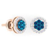 0.45 Carat (ctw) 14K Rose Gold Blue & White Diamond Ladies Cluster Flower Stud Earrings 1/2 CT