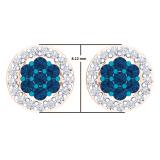 0.45 Carat (ctw) 14K Rose Gold Blue & White Diamond Ladies Cluster Flower Stud Earrings 1/2 CT