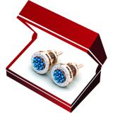 0.45 Carat (ctw) 14K Rose Gold Blue & White Diamond Ladies Cluster Flower Stud Earrings 1/2 CT