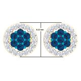 0.45 Carat (ctw) 18K Yellow Gold Blue & White Diamond Ladies Cluster Flower Stud Earrings 1/2 CT