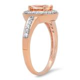 1.20 Carat (ctw) 10K Rose Gold Oval Cut Morganite & Round White Diamond Ladies Halo Bridal Engagement Ring 1 1/4 CT
