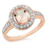1.20 Carat (ctw) 14K Rose Gold Oval Cut Morganite & Round White Diamond Ladies Halo Bridal Engagement Ring 1 1/4 CT
