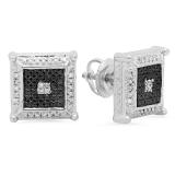 0.15 Carat (ctw) Sterling Silver Round White Diamond Prong Set Square Shaped Stud Earrings