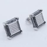 0.15 Carat (ctw) Sterling Silver Round Black & White Diamond Micro Pave V Square Shape Stud Earrings