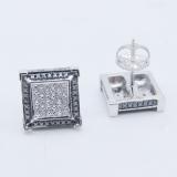 0.15 Carat (ctw) Sterling Silver Round Black & White Diamond Micro Pave V Square Shape Stud Earrings