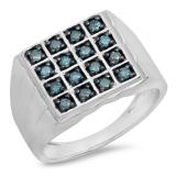 0.50 Carat (ctw) Sterling Silver Round Blue Diamond Men's Wedding Anniversary Band 1/2 CT