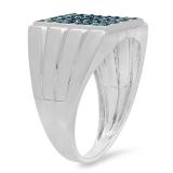 0.50 Carat (ctw) Sterling Silver Round Blue Diamond Men's Wedding Anniversary Band 1/2 CT