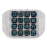 0.50 Carat (ctw) Sterling Silver Round Blue Diamond Men's Wedding Anniversary Band 1/2 CT