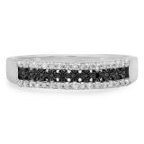 0.25 Carat (ctw) Sterling Silver Round Black & White Diamond Ladies Anniversary Wedding Band Stackable Ring