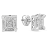 0.15 Carat (ctw) Sterling Silver Round White Diamond Micro Pave Fashion Square Shape Stud Earrings