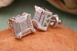 0.15 Carat (ctw) Sterling Silver Round White Diamond Micro Pave Fashion Square Shape Stud Earrings