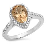 2.20 Carat (ctw) 10K White Gold Pear Cut Morganite & Round Cut White Diamond Ladies Bridal Halo Engagement Ring