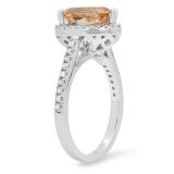 2.20 Carat (ctw) 10K White Gold Pear Cut Morganite & Round Cut White Diamond Ladies Bridal Halo Engagement Ring