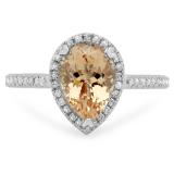 2.20 Carat (ctw) 10K White Gold Pear Cut Morganite & Round Cut White Diamond Ladies Bridal Halo Engagement Ring