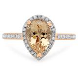 2.20 Carat (ctw) 14K Rose Gold Pear Cut Morganite & Round Cut White Diamond Ladies Bridal Halo Engagement Ring