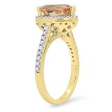 2.20 Carat (ctw) 14K Yellow Gold Pear Cut Morganite & Round Cut White Diamond Ladies Bridal Halo Engagement Ring