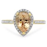 2.20 Carat (ctw) 14K Yellow Gold Pear Cut Morganite & Round Cut White Diamond Ladies Bridal Halo Engagement Ring