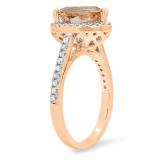 2.20 Carat (ctw) 18K Rose Gold Pear Cut Morganite & Round Cut White Diamond Ladies Bridal Halo Engagement Ring