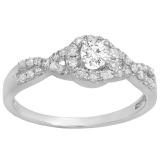 0.50 Carat (ctw) 10K White Gold Round Diamond Ladies Engagement Halo Style Swirl Split Shank Bridal Ring 1/2 CT