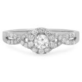 0.50 Carat (ctw) 10K White Gold Round Diamond Ladies Engagement Halo Style Swirl Split Shank Bridal Ring 1/2 CT