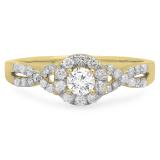 0.50 Carat (ctw) 10K Yellow Gold Round Diamond Ladies Engagement Halo Style Swirl Split Shank Bridal Ring 1/2 CT