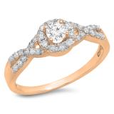 0.50 Carat (ctw) 14K Rose Gold Round Diamond Ladies Engagement Halo Style Swirl Split Shank Bridal Ring 1/2 CT