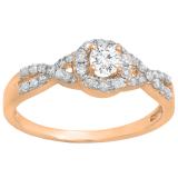 0.50 Carat (ctw) 14K Rose Gold Round Diamond Ladies Engagement Halo Style Swirl Split Shank Bridal Ring 1/2 CT