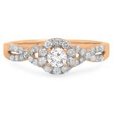 0.50 Carat (ctw) 14K Rose Gold Round Diamond Ladies Engagement Halo Style Swirl Split Shank Bridal Ring 1/2 CT